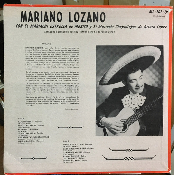 Mariano Lozano (3) - Con El Mariachi Estrella De Mexico Y El Mariachi Chapultepec De Arturo Lopez - LP