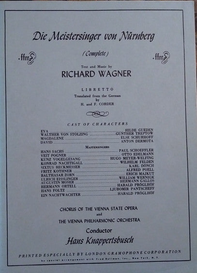 Richard Wagner, Wiener Philharmoniker, Hans Knappertsbusch - Die Meistersinger Von Nürnberg - Complete - LP