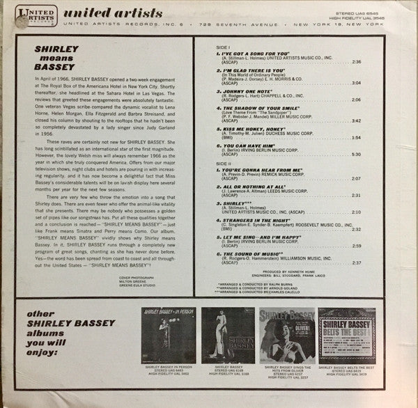 Shirley Bassey - Shirley Means Bassey - LP