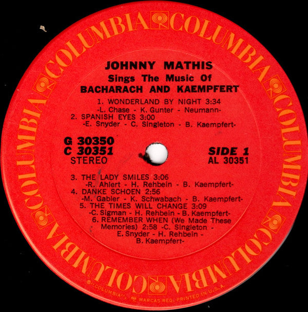 Johnny Mathis - Johnny Mathis Sings The Music Of Bacharach & Kaempfert - LP