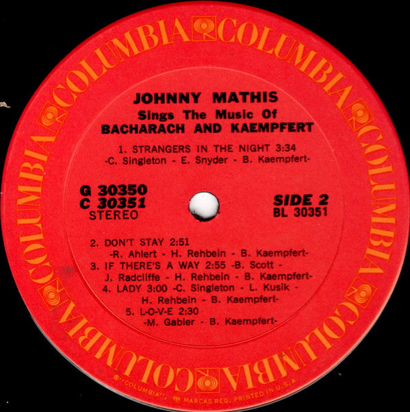 Johnny Mathis - Johnny Mathis Sings The Music Of Bacharach & Kaempfert - LP