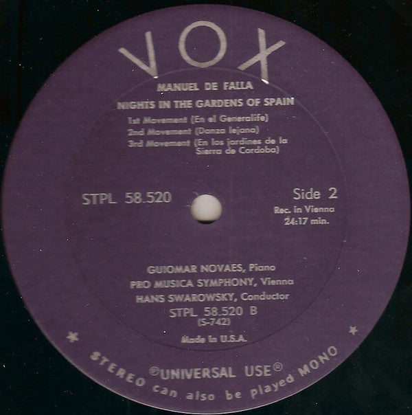 Guiomar Novaes, Pro Musica Symphony, Vienna*, Hans Swarowsky, Grieg*, De Falla* - Piano Concerto In A Minor Op. 16 / Nights In The Gardens Of Spain - LP
