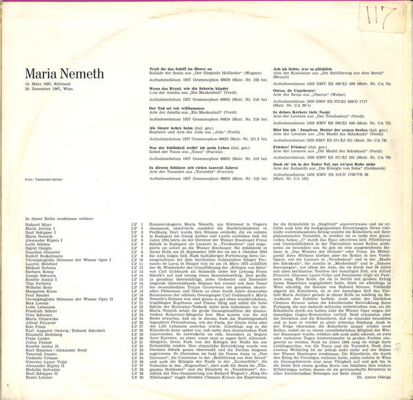 Maria Nemeth* - Lebendige Vergangenheit - LP