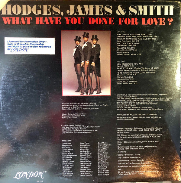 Hodges, James & Smith* - What Have You Done For Love? - LP