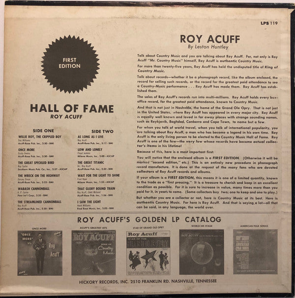 Roy Acuff - Country Music Hall Of Fame - LP