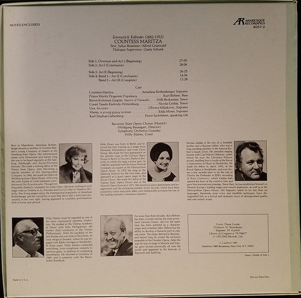 Emmerich Kálmán / Chorus Of The Bavarian State Opera*, Symphony Orchestra Graunke* Conducted By Willy Mattes - Countess Maritza (Sung In German) - LP