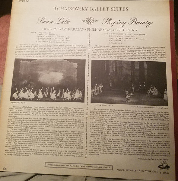 Tchaïkovsky*, Philharmonia Orchestra, Herbert von Karajan -  Ballet Suites  Swan Lake / The Sleeping Beauty - LP