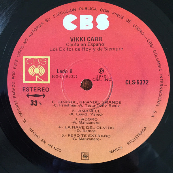Vikki Carr - Vikki Carr En Español: Los Exitos De Hoy Y De Siempre (The Hits Of Today And Always) - LP