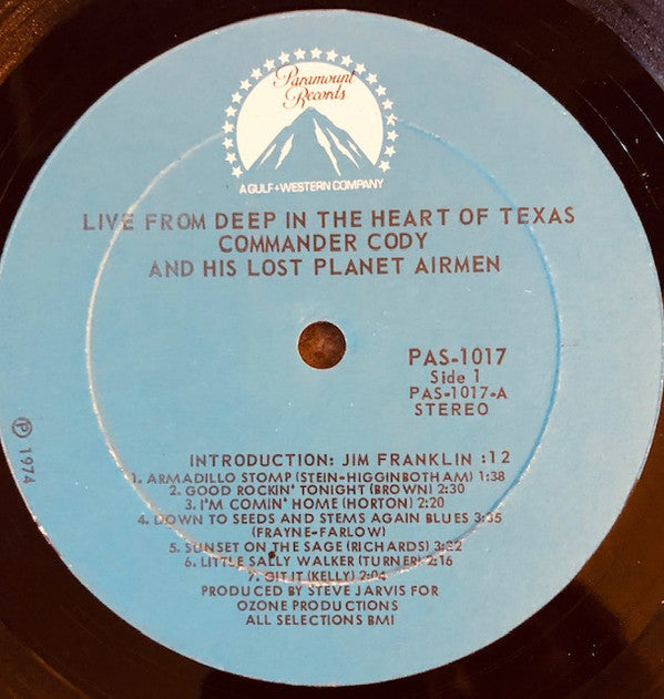 Commander Cody And His Lost Planet Airmen - Live From Deep In The Heart Of Texas - LP