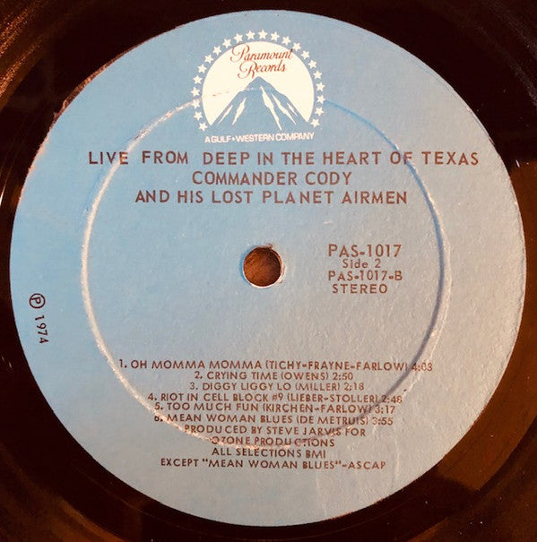Commander Cody And His Lost Planet Airmen - Live From Deep In The Heart Of Texas - LP