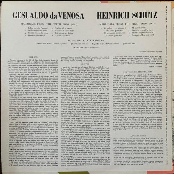 Gesualdo Da Venosa* - Accademia Monteverdiana - Madrigals from the Sixth Book - Schutz: Madrigals from the First Book - LP