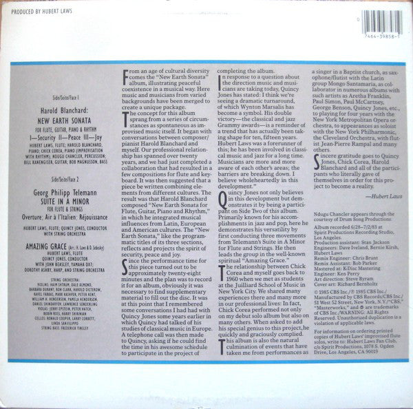 Hubert Laws, Quincy Jones, Chick Corea - Blanchard: New Earth Sonata / Telemann: Suite In A Minor (Overture/Air A L'Italien/Rejouissance) - LP