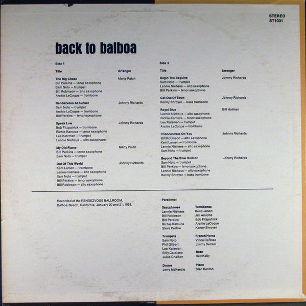 Stan Kenton - Back To Balboa - LP