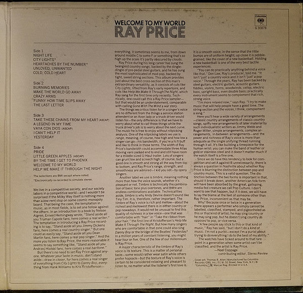 Ray Price - Welcome To My World - LP
