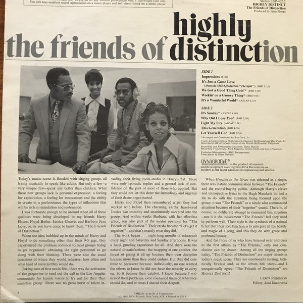 The Friends Of Distinction - Highly Distinct - LP