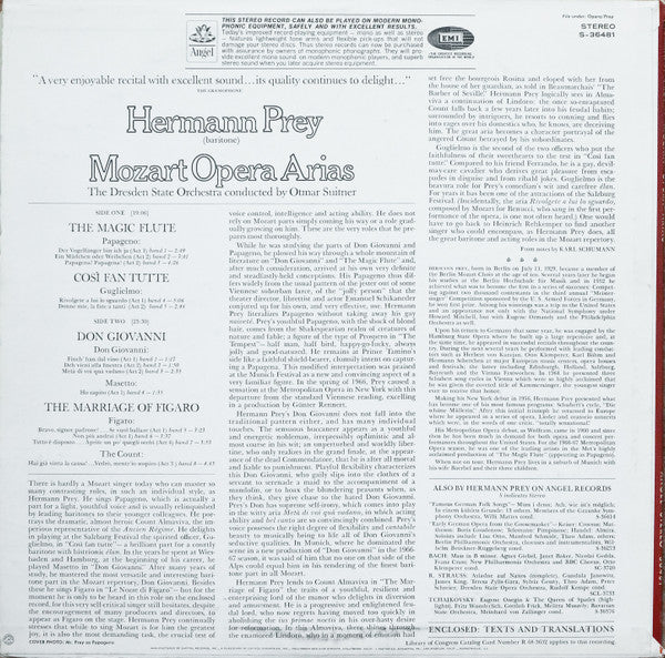 Mozart* - Hermann Prey, Dresden State Opera Orchestra* Conducted By Otmar Suitner - Mozart Arias From The Magic Flute / Don Giovanni / The Marriage Of Figaro / Cosi Fan Tutte - LP