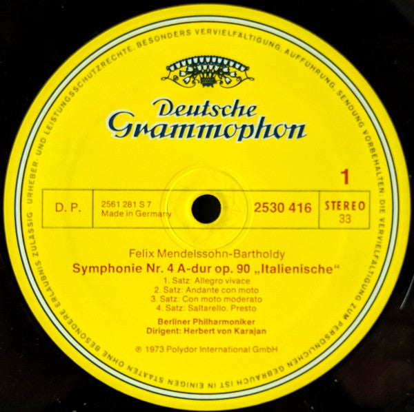 Felix Mendelssohn Bartholdy* — Berliner Philharmoniker · Herbert von Karajan - Symphonien Nr.4 »Italienische« · »Italian« · Nr.5 »Reformation« - LP