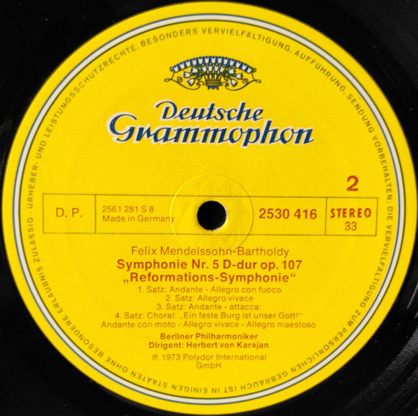 Felix Mendelssohn Bartholdy* — Berliner Philharmoniker · Herbert von Karajan - Symphonien Nr.4 »Italienische« · »Italian« · Nr.5 »Reformation« - LP
