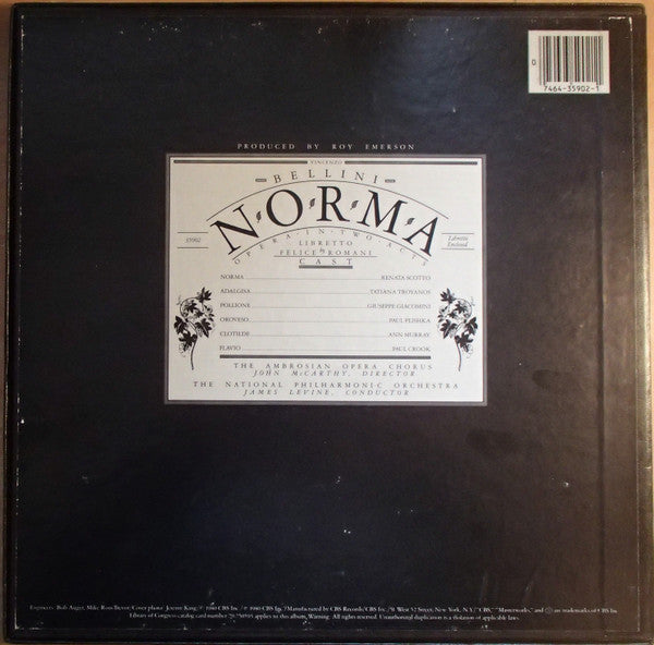 Vincenzo Bellini, Renata Scotto, The Ambrosian Opera Chorus, National Philharmonic Orchestra, James Levine , Tatiana Troyanos, Paul Plishka, Giuseppe Giacomini - Norma - LP
