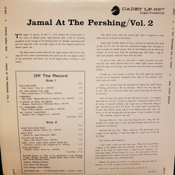 Ahmad Jamal Trio - Jamal At The Pershing Vol. 2 - LP