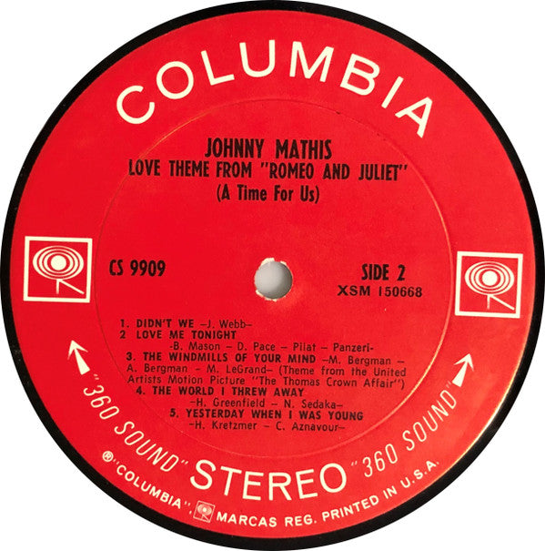 Johnny Mathis - Love Theme From "Romeo And Juliet" (A Time For Us) - LP