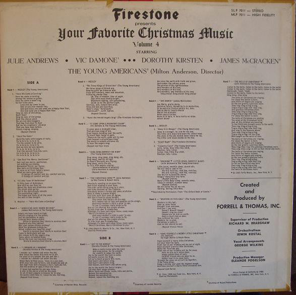 Irwin Kostal And The Firestone Orchestra Starring Julie Andrews • Vic Damone ••• Dorothy Kirsten • James McCracken, The Young Americans - Firestone Presents Your Favorite Christmas Music Volume 4 - LP