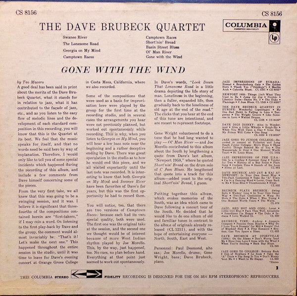 The Dave Brubeck Quartet - Gone With The Wind - LP