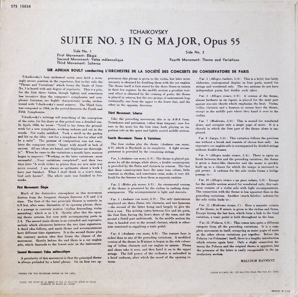 Tchaikovsky*, L'Orchestre De La Société Des Concerts Du Conservatoire*, Boult* - Suite No. 3 In G Major Opus. 55 - LP