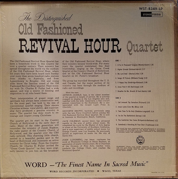 Old Fashioned Revival Hour Quartet - The Distinguished Old Fashioned Revival Hour Quartet - LP