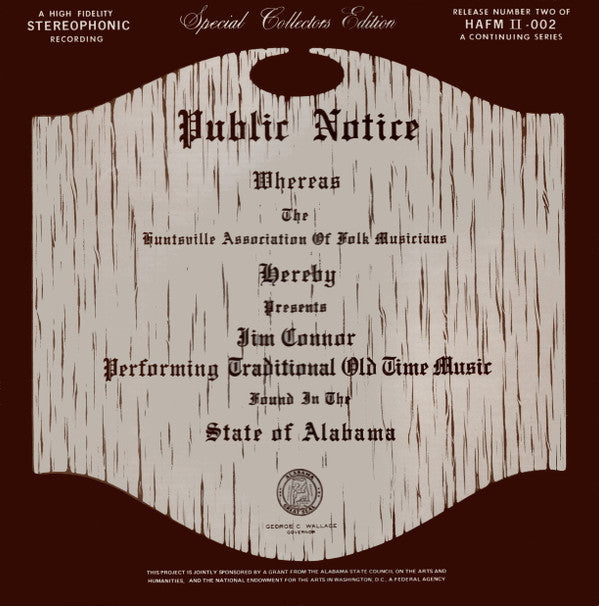 Huntsville Association Of Folk Musicians - Jim Connor Performing Traditional Old Time Music - LP