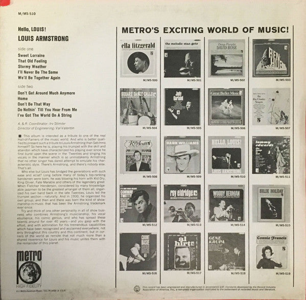 Louis Armstrong - Hello, Louis! - LP
