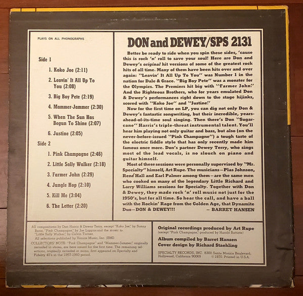Don And Dewey* - They're Rockin' 'Til Midnight, Rollin' 'Til Dawn! - LP