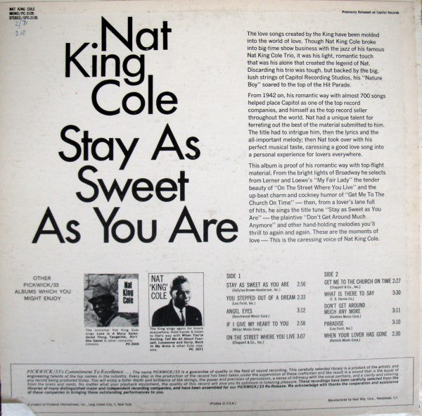 Nat King Cole - Stay As Sweet As You Are - LP