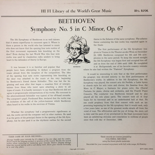 Ludwig van Beethoven - Symphony No. 5 In C Minor, Op. 67 - LP