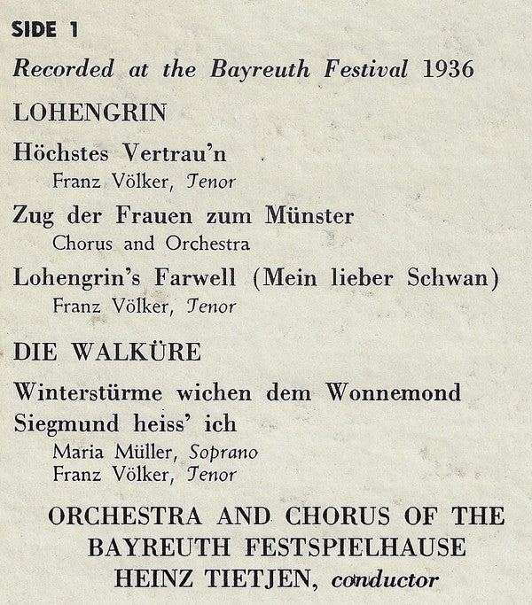 Franz Völker · Helge Roswaenge, Maria Müller · Rudolf Bockelmann - The Golden Age Of Bayreuth 1932-1936 - LP