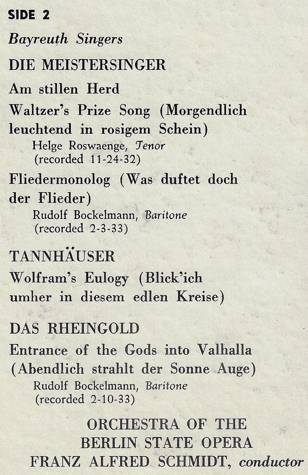 Franz Völker · Helge Roswaenge, Maria Müller · Rudolf Bockelmann - The Golden Age Of Bayreuth 1932-1936 - LP