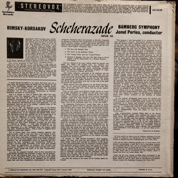 Rimsky-Korsakov* / Bamberg Symphony*, Jonel Perlea - Scheherazade, Op. 35 - LP