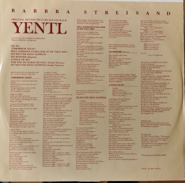Barbra Streisand - Yentl - Original Motion Picture Soundtrack - LP