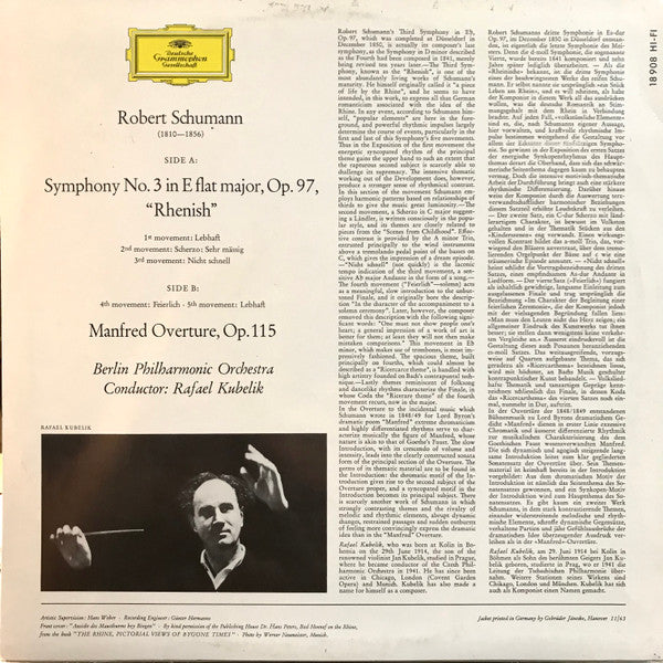 Robert Schumann / Berlin Philharmonic Orchestra* • Rafael Kubelik - Symphony No.3 "Rhenish" • Manfred Overture - LP