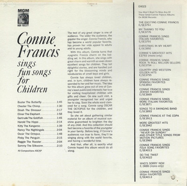 Connie Francis - Connie Francis Sings Fun Songs For Children - LP