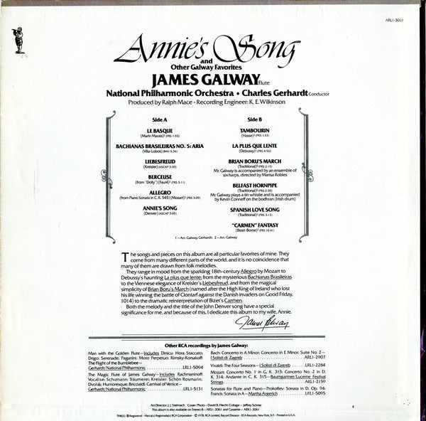 James Galway - Charles Gerhardt, National Philharmonic* - Annie's Song And Other Galway Favorites - LP