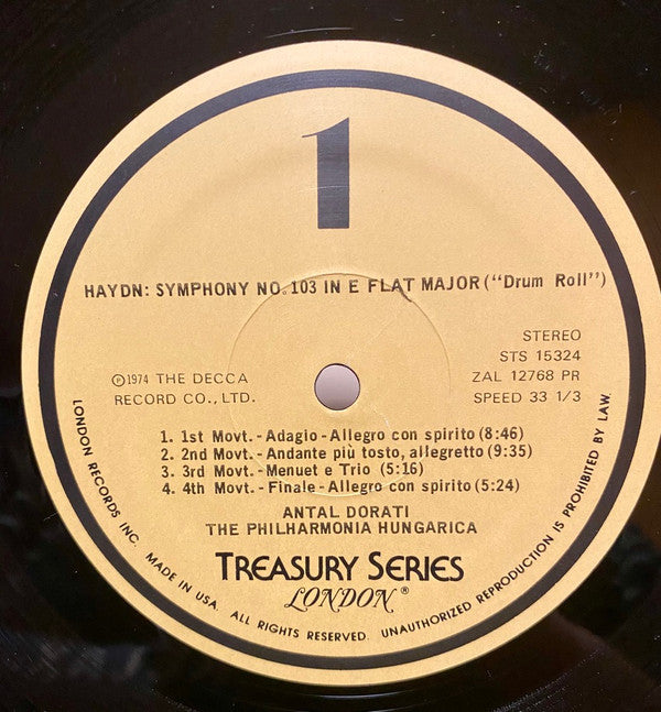Haydn* - Antal Dorati, Philharmonia Hungarica - Symphony No. 103 ("Drum Roll") • Symphony No. 104 ("London") - LP