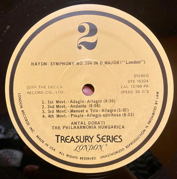 Haydn* - Antal Dorati, Philharmonia Hungarica - Symphony No. 103 ("Drum Roll") • Symphony No. 104 ("London") - LP
