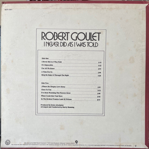 Robert Goulet - I Never Did As I Was Told - LP