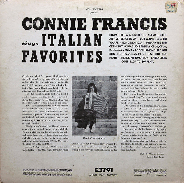 Connie Francis - Sings Italian Favorites - LP