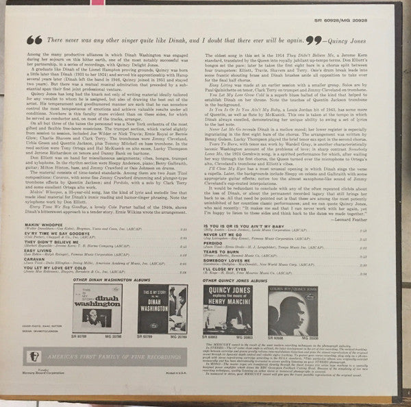 Dinah Washington / Quincy Jones And His Orchestra - Queen & Quincy - LP