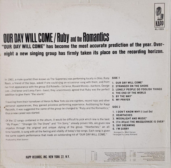 Ruby And The Romantics - Our Day Will Come - LP