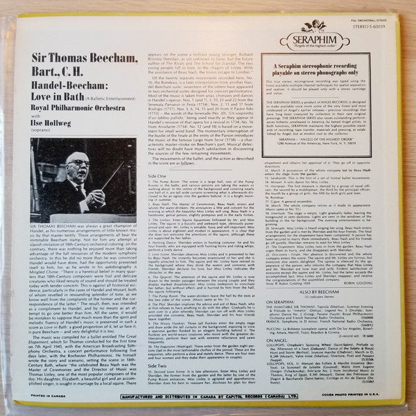 Sir Thomas Beecham - Handel-Beecham: Love in Bath. Royal Philharmonic Orchestra with Ilse Hollweg - LP