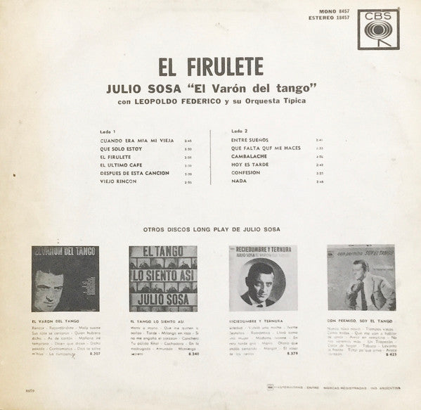 Julio Sosa, Leopoldo Federico Y Su Orquesta Típica - El Firulete - LP