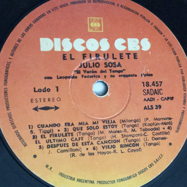 Julio Sosa, Leopoldo Federico Y Su Orquesta Típica - El Firulete - LP